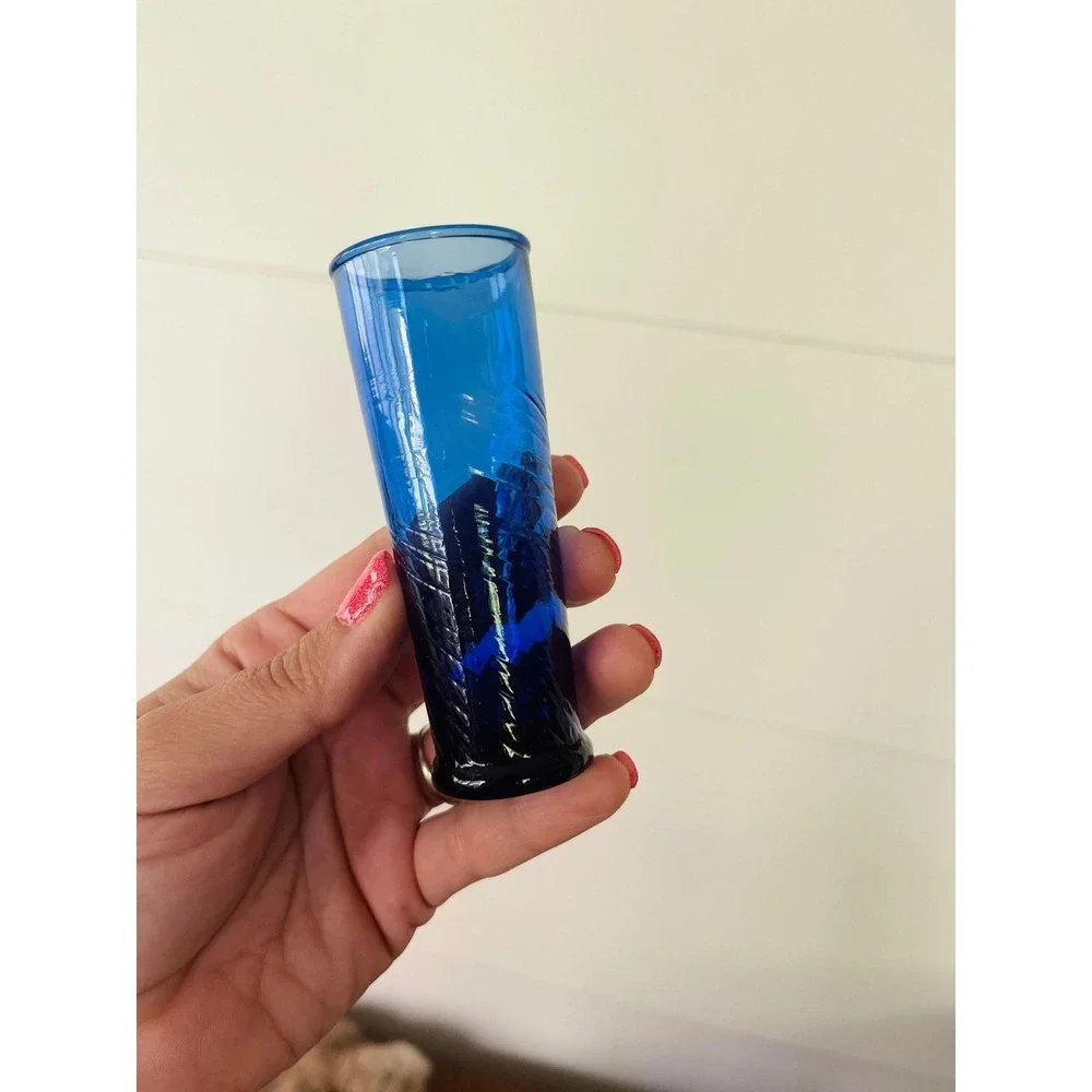 Cobalt blue glass Hand Blown‎ double Shot Liqueur Glass Base Vintage barware